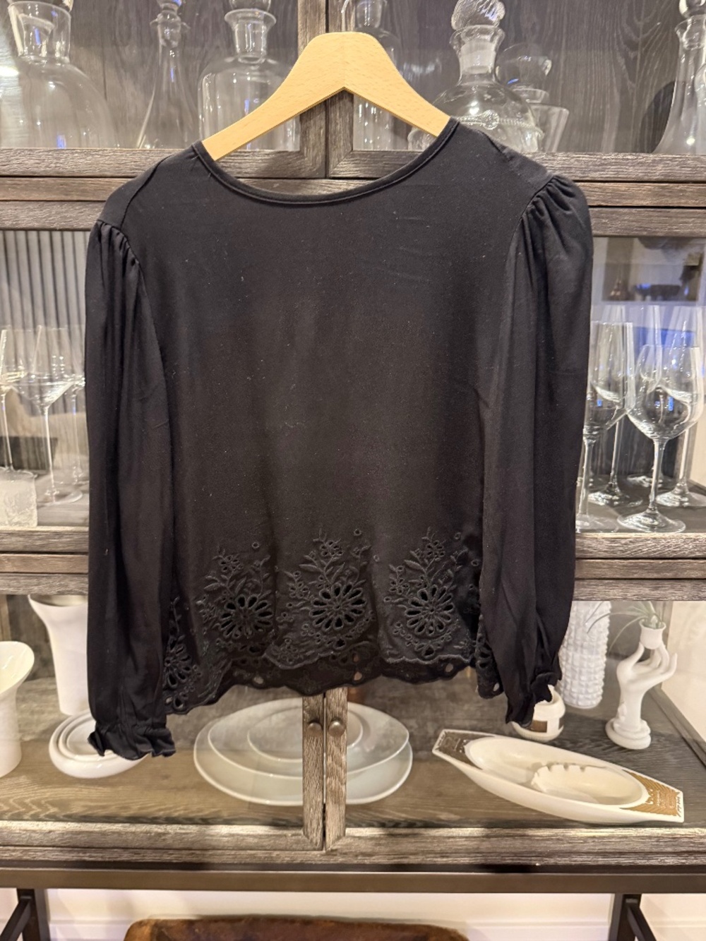 Bobi Black long Sleeve Embroidered Blouse
